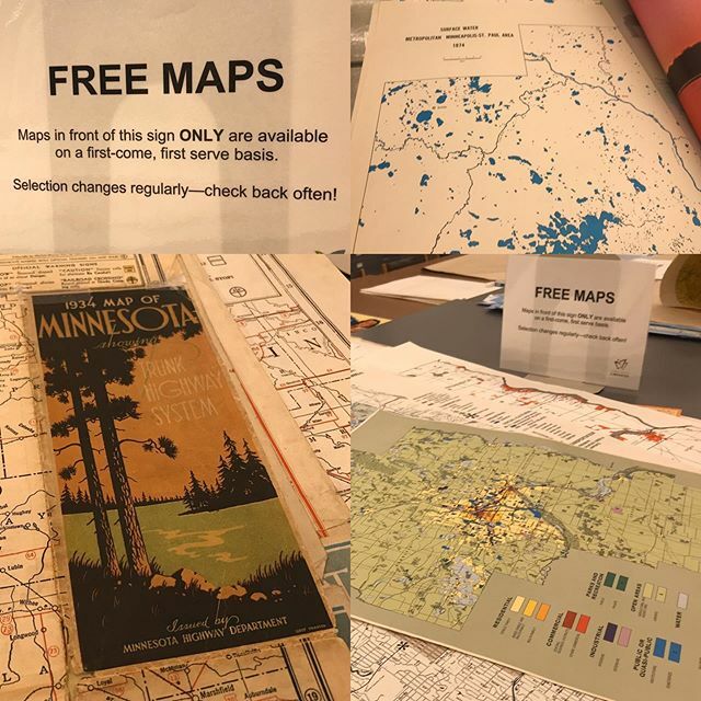 BorchertMapLib's tweet photo. The #borchert #maplibrary just put out a new batch of free maps! Hurry in (between 10am and 4pm this week) and get some before they’re gone! #maplove #walldecorations #wrappingpaper https://t.co/85bXK0EVz6 https://t.co/hs15e6SuCo