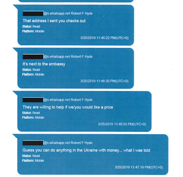 jonswaine's tweet photo. Newly released Lev Parnas texts show Robert F. Hyde, GOP congressional candidate in Connecticut, claiming to be surveilling Marie Yovanovitch, then US ambassador to Ukraine https://t.co/VkI9nrRbJj https://t.co/fzUHhGB36x