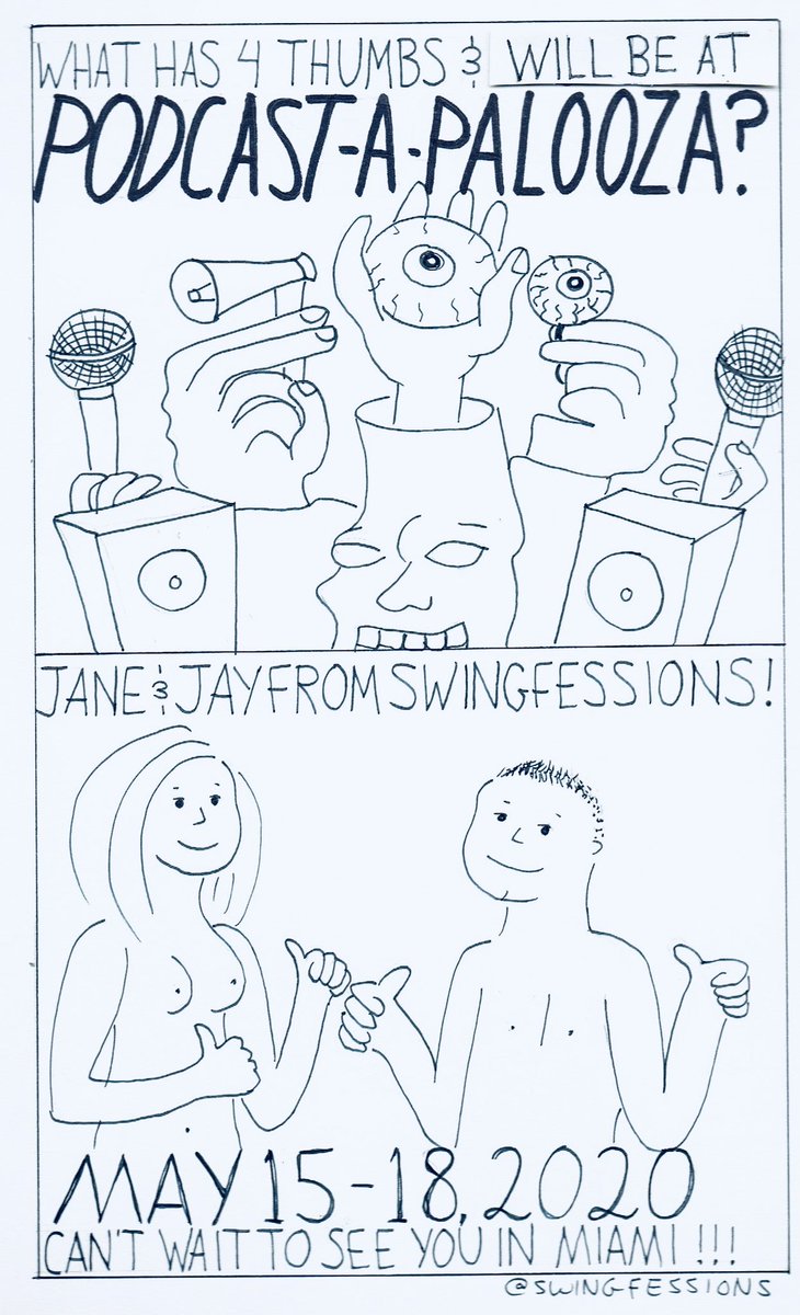 PaloozaPodcast's tweet photo. We are super excited to announce 2 new attendees to #PCAP2020

You may know them as creators of hilarious, insightful &amp; accurate LS comic artists... you will meet them as J&amp;J in Miami this year

We cannot wait to party with you @swingfessions 

#SwingerComic https://t.co/JLdgjwYEzA