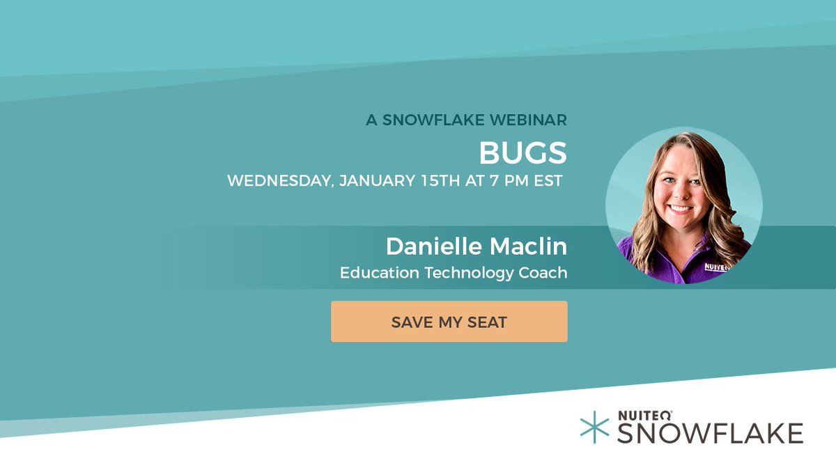 NUITEQChorus's tweet photo. Sign up to #NUITEQ's Snowflake Webinar hosted by #EdTech Coach, Danielle. On-hand to explain everything you need to know about our Bugs lesson activity template. Join her tomorrow to learn how to use this #SnowflakeActivity to engage students.
https://t.co/AJcgbwXOsT https://t.co/cPrRTpAigo