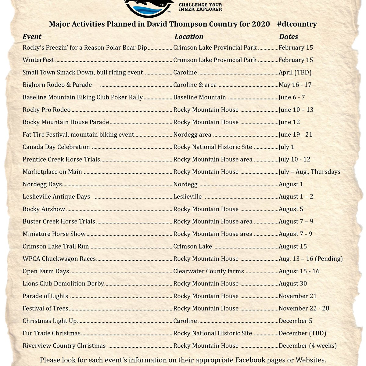 expansecottages's tweet photo. Here's a list of all major activities happening in the David Thompson Country during 2020!!
..
Lots of cool, fun stuff going on!
..
#dtcountry #explorealberta #getoutside #discoveralberta #discovercentralalberta #explorecentralalberta #clearwatercounty https://t.co/wrTO1lNbag