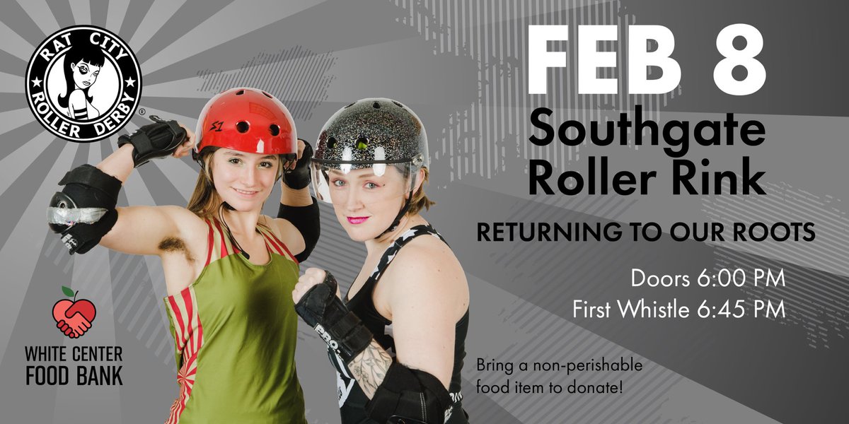 RatCityRD's tweet photo. Next game is February 8! We’re returning to our roots in White Center and skating at Southgate Roller Rink. 

Doors at 6 PM
First Whistle 6:45 PM

Tickets: https://t.co/LfMmdpTJ4Z https://t.co/SorlBzqN0G