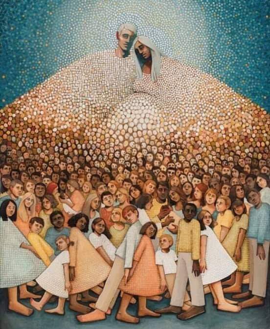 لوحة بعنوان كلنا ابناء حواء وآدم
للفنانة الأمريكية Caitlin Connolly