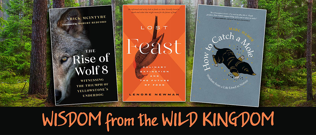 a collage of nature eBooks set against a backdrop photo of trees in a forest