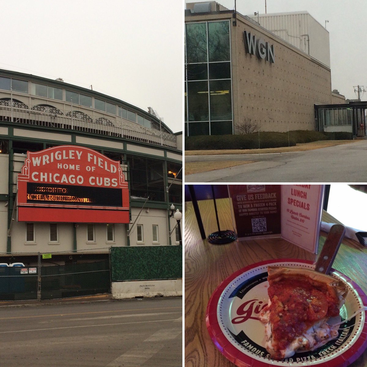 KarlShowbiz's tweet photo. For my 1st trip back to #Chicago in 30 yrs: #WrigleyField @cubs, @giordanospizza, and WGN-TV @wgnnews #authenticchicago #flashback Jan 2015 https://t.co/p6fVuyNn84 https://t.co/By0lNyFCWz