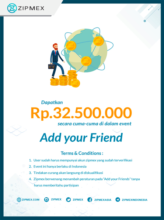 zipmexindonesia's tweet photo. mau dapat hadiah sebesar 32.500.000 rupiah ? yuk segera gabung event add your friend zipmex indonesia dan dapatkan hadiahnya , untuk info lebih lanjut silahka n gabung kedalam telegram group zipmex indonesia https://t.co/qmWZ1wWINH #zipmexevent #exchange #bitcoin https://t.co/sbZ6gYWIPU
