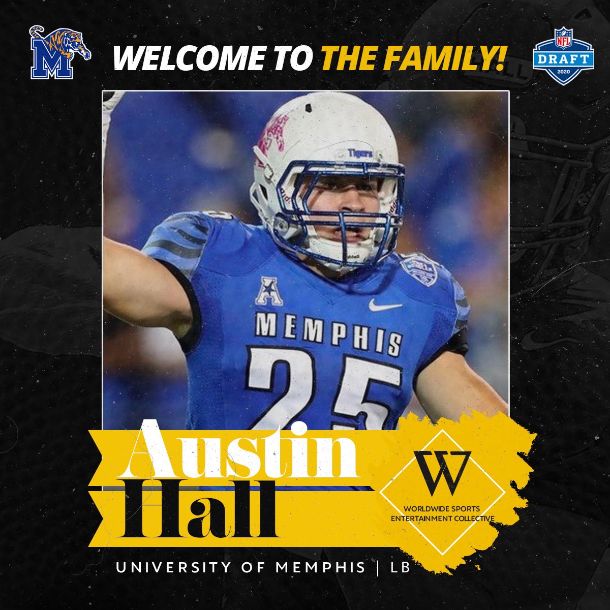 the_wsec's tweet photo. We are proud to announce Austin Hall (@hallaustin_25) to our 2020 NFL Draft Class. Welcome to the @the_wsec family! 

@NFLDraft @MemphisFB https://t.co/My2yqlW8Vb