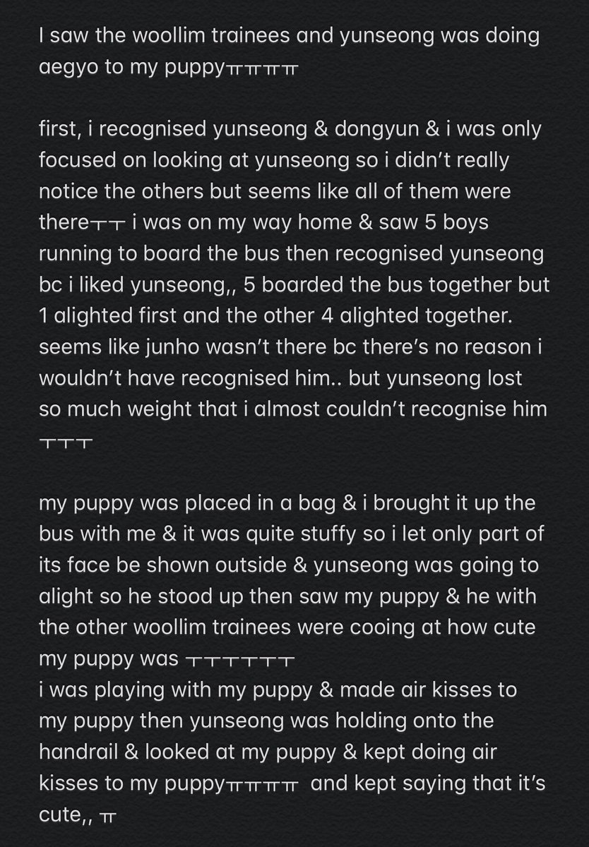 nodrpnolife's tweet photo. OP was with her puppy and saw yunseong &amp; the other woollim trainees on the bus on her way home
(cr. instiz via gomdori_hys_)

🐻 tl;dr yunseong blew air kisses to OP’s puppy 😭😭😭

trans in pic ⬇️ https://t.co/pp8QqwDR7I