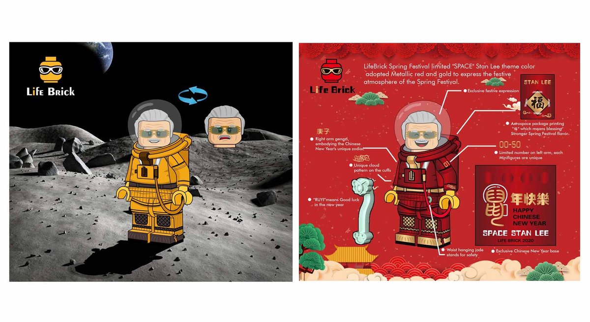 MiniMOChahk's tweet photo. Custom Minifigure Life Brick presents Stan Lee Astronaut Sets
RED is Special Edition for Chinese New Year and Orange is regular version.

Preorder Now🛒👇
https://t.co/kpzIFxLAds https://t.co/vCyxgVfkSV