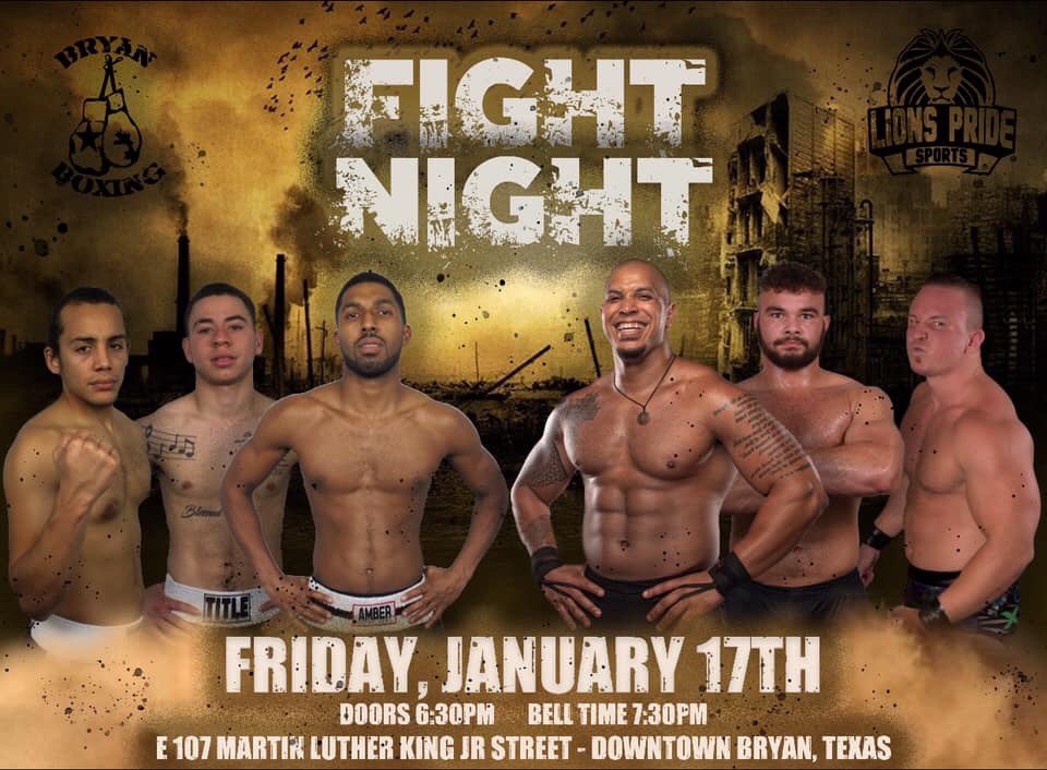 LionsPrideTX's tweet photo. Reminder: Our next FREE show is this Friday in Downtown Bryan! 

It will feature our students as well as the B/CS boxing boys with @JordanLenX vs Edgrin Stone in the main event! https://t.co/7ocKKBHzKd