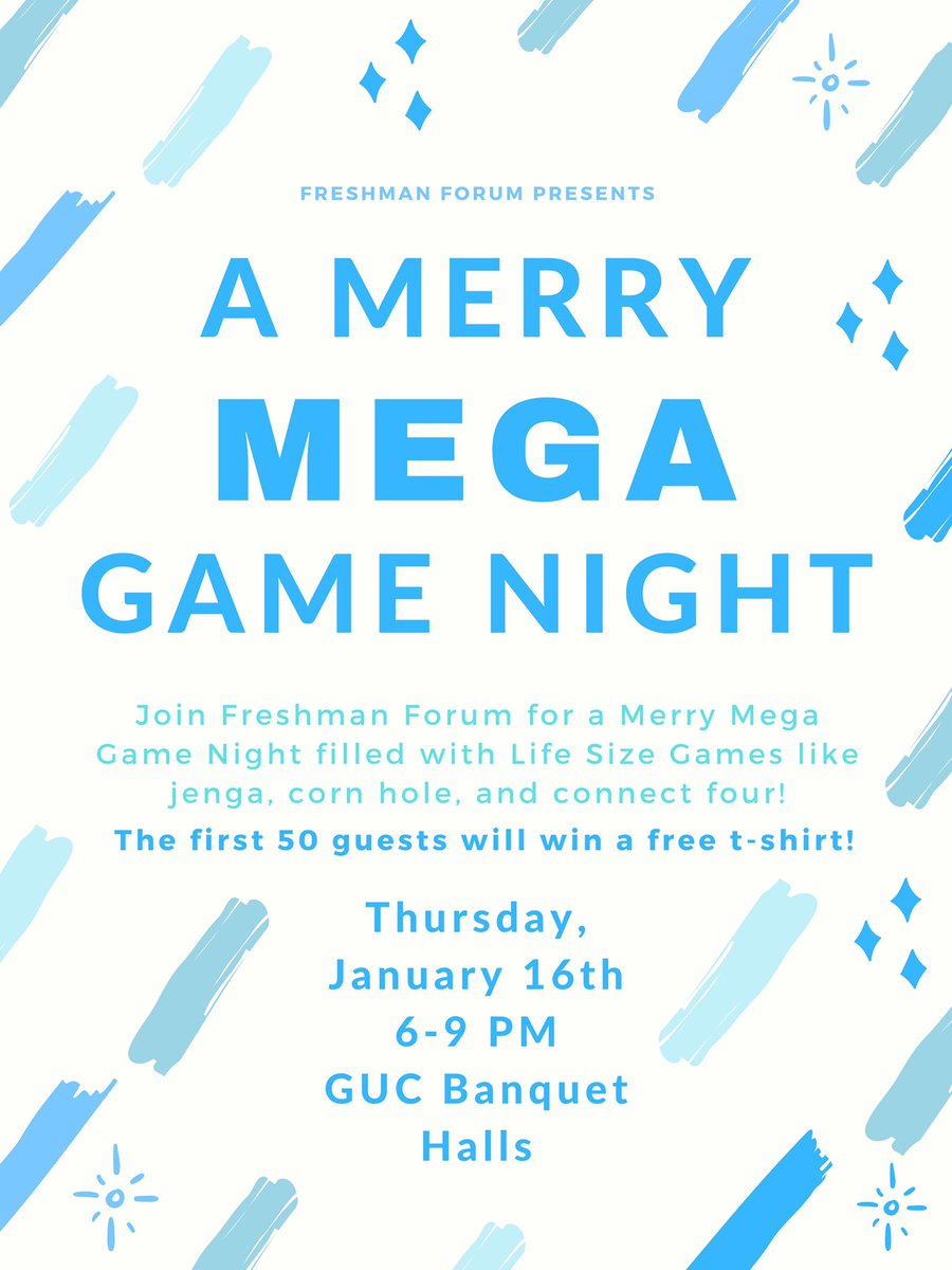 Freshman_Forum's tweet photo. Join us Thursday, Jan. 16th for A Merry Mega Game Night! + You might win a free t-shirt! https://t.co/guwR4THsmO