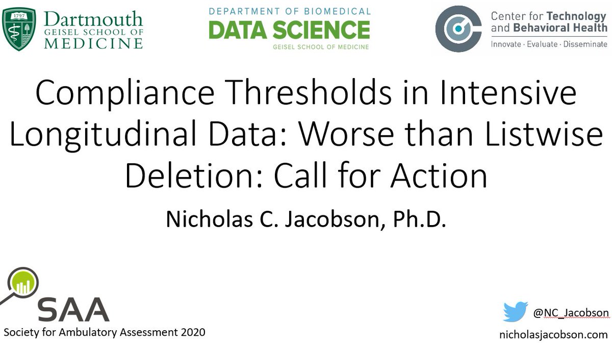** #Tweetorial**Today, I presented  @SAA2020, on the use of compliance thresholds in intensive longitudinal data. This thread is for those who couldn’t’ make it. WarningThis may upset ambulatory assessment researchers.(1)