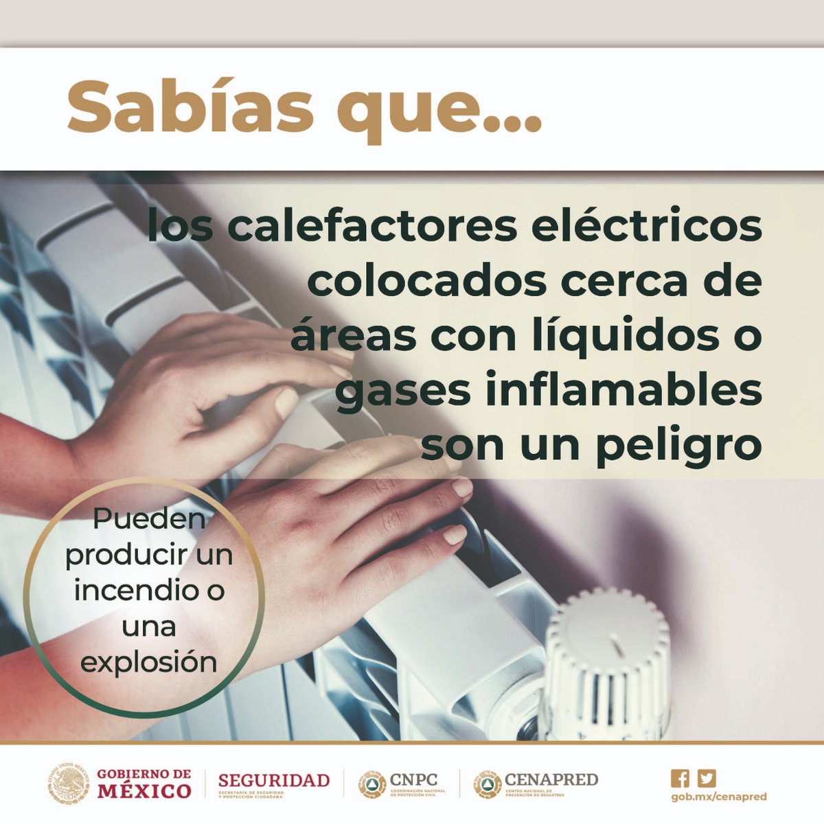 CNPC_MX's tweet photo. Si en esta temporada de #Frío utilizas calefactores eléctricos, ten precauciones para evitar accidentes. https://t.co/noMnOFWI6V