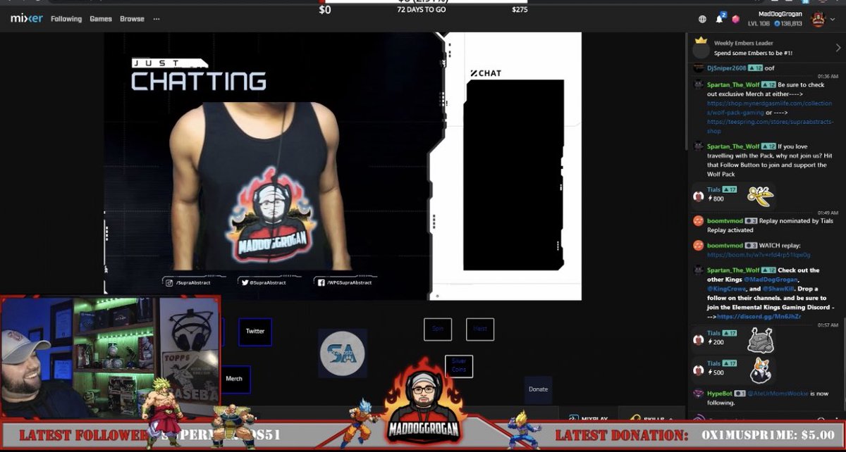 MadDadGrogan's tweet photo. This man @supraabstract out here supporting the channel big time! Appreciate this dude, as well as the other from @elemental_kings ! Check out the Merch store at https://t.co/53rNbs1tme @watchmixer #mixerfam #mixercommunity #mixerstreamer #gamer #contentcreator #streamteam https://t.co/CL0gmY4KVx