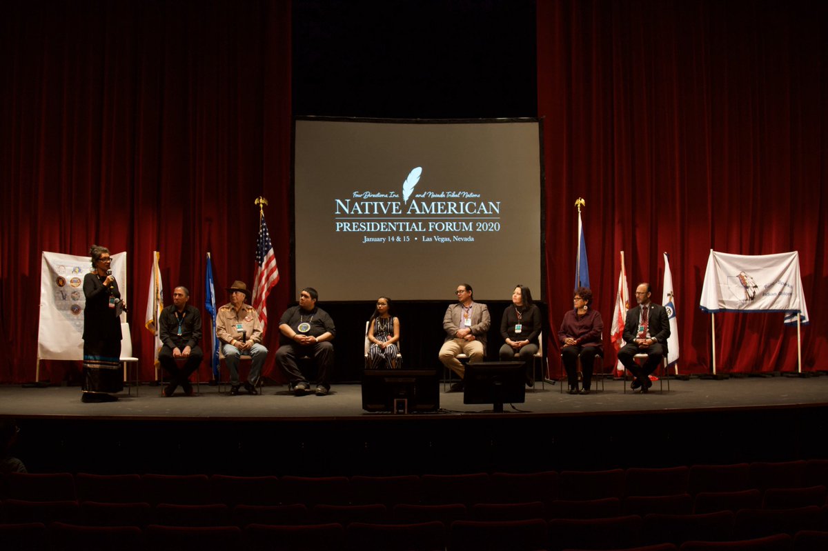 Center4Native's tweet image. Presidential candidate, Mark Charles (Navajo Nation) sat on a panel with tribal leaders and youth to discuss topics of climate change, water rights and sovereignty, among others. 
#NativeForum #NativeVote #NativeVotesCount #NativeVote2020
📷: @Jarrette_Werk