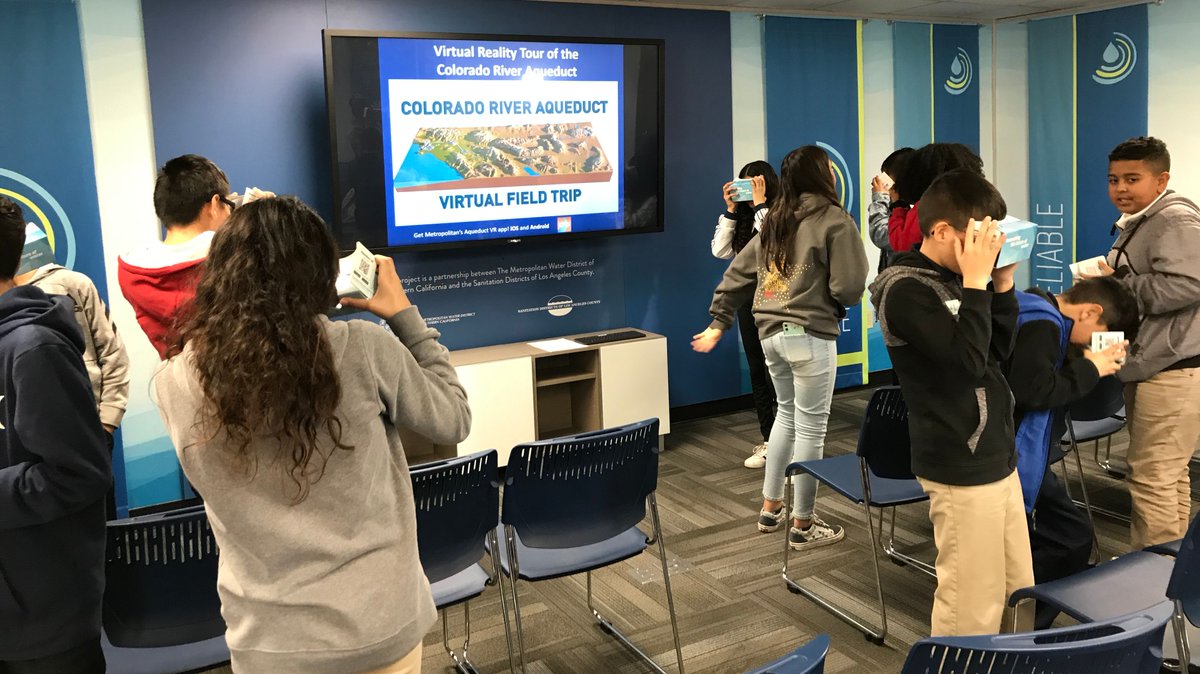 mwdh2o's tweet photo. Sixth grade GATE students from @HMHSHornets learned how to #thinkh2o today by taking a VR tour of the #CoRiver Aqueduct and the Regional #RecycledWater Advanced Purification Center in Carson. Visit https://t.co/jQQiG4biJy for more information. https://t.co/9IUswl0Xmv