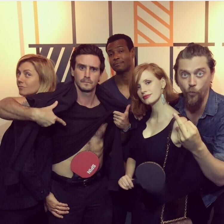I’m not even going to ask why PJ has a ping pong paddle down his trousers. James Ransone, Isiah Mustafa and Jessica Chastain were hanging with Andy and Barbara Muschietti which is cool though