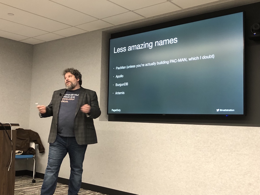 bridgetkromhout's tweet image. Naming things matters (that, and cache invalidation)! @mattstratton #devopsmsp