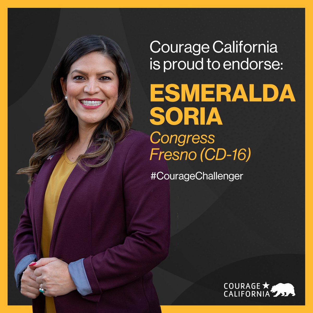 CourageCA's tweet photo. We're proud to endorse @Esmeralda_Soria - A #CourageCandidate representing CD-16. She brought the first universally accessible park to Central California, created thousands of jobs &amp; consistently works closely w/ community members on two critical issues: housing &amp; homelessness. https://t.co/NP10wR40EC