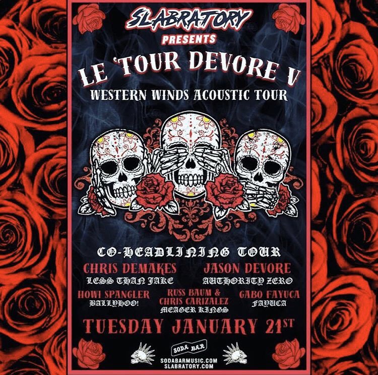 SODA BAR (@sodabarsd) on Twitter photo TUE 1/21 @ Soda Bar – <a href="/Jason_DeVore/">Jason DeVore</a> (@Authority_Zero), Chris DeMakes (<a href="/LessThanChris/">Chris DeMakes</a> <a href="/LessThanJake/">Less Than Jake</a>), @HowiSpangler (<a href="/ballyhoorocks/">BALLYHOO!</a>), Russ Baum & Chris Carrisales (<a href="/MeagerKings/">Meager Kings</a>), <a href="/GaboFayuca/">Gabo Fayuca</a> (<a href="/Fayuca/">FAYUCA 💀</a>) • 🎟: eventbrite.com/e/jason-devore… TUE 1/21 @ Soda Bar – <a href="/Jason_DeVore/">Jason DeVore</a> (@Authority_Zero), Chris DeMakes (<a href="/LessThanChris/">Chris DeMakes</a> <a href="/LessThanJake/">Less Than Jake</a>), @HowiSpangler (<a href="/ballyhoorocks/">BALLYHOO!</a>), Russ Baum & Chris Carrisales (<a href="/MeagerKings/">Meager Kings</a>), <a href="/GaboFayuca/">Gabo Fayuca</a> (<a href="/Fayuca/">FAYUCA 💀</a>) • 🎟: eventbrite.com/e/jason-devore…