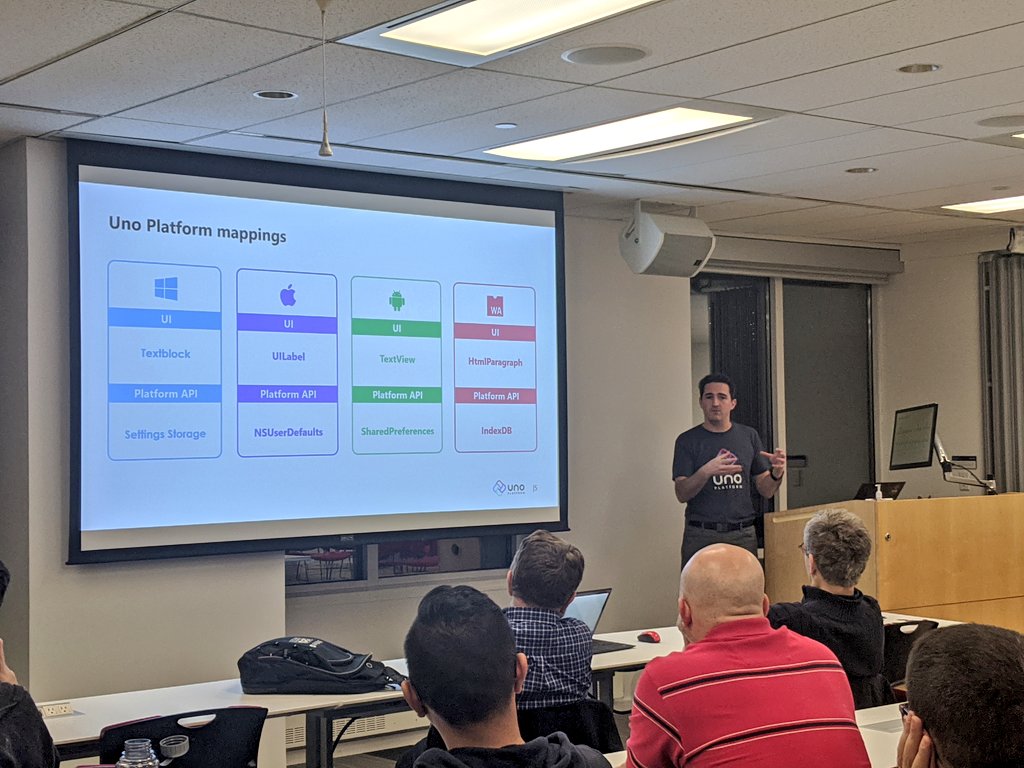 hissibini's tweet photo. LIVE NOW: @jlaban is showing the new features of @UnoPlatform 2.0 &amp; talking about the landscape of #dotnet technologies for crossplatform development @MTLMobileDev
#unoplatform #xamarin #webassembly #uwpeverywhere #MadeInMTL https://t.co/c3n5tgi3ww
