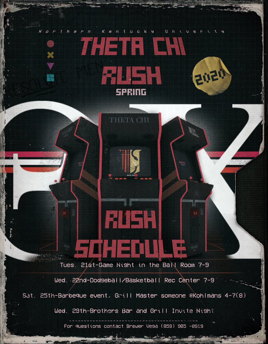 Theta Chi NKU official spring rush schedule. We are looking forward to meeting anyone interested in joining Greek life this Friday! #rushthetachi