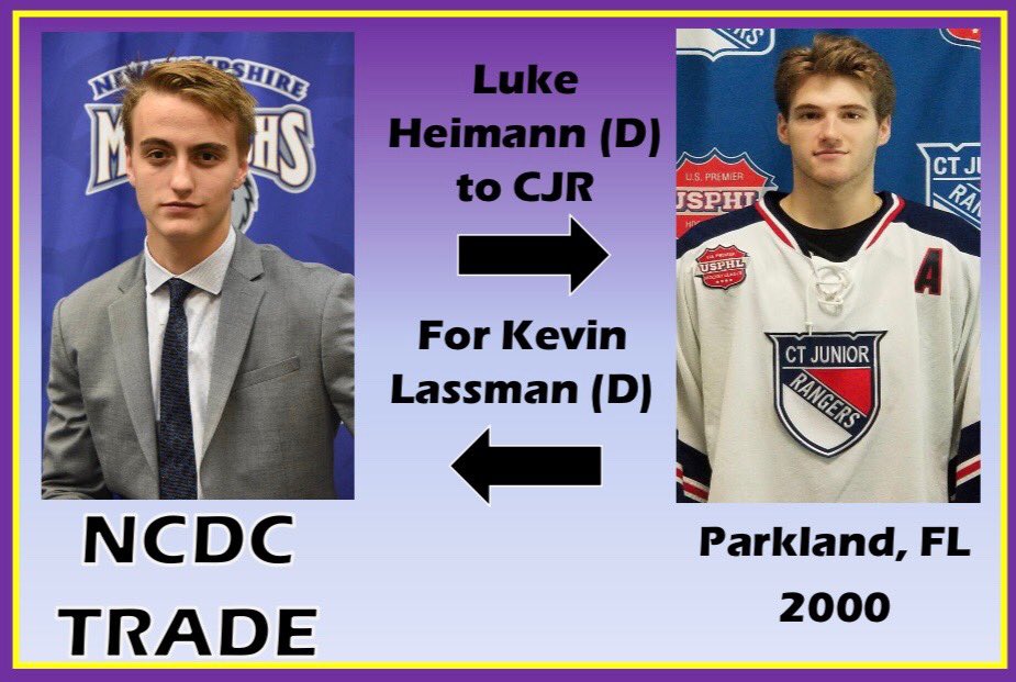 NHJRMONARCHS's tweet photo. BREAKING: Welcome to the Monarchs family Kevin Lassman and nothing but the best to Luke Heimann...he’s one heck of a kid. It’s time to make a playoff push. https://t.co/PZXHnO3NlE