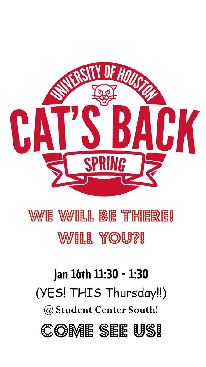 We can't wait for Cat's Back on Thursday!! Come out to meet awesome people, learn about student orgs, and get free things! See ya there! #GoCoogs