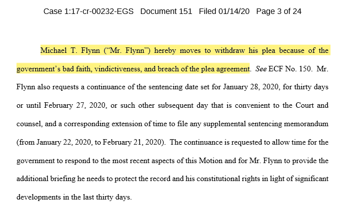 General Flynn has moved to withdraw his guilty plea due to the "government's bad faith, vindictiveness, and breach of the plea agreement."