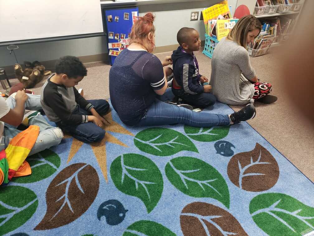We reviewed various calming strategies such as “belly breathing” and creating various images on our friends’ backs with sensory items during affective ed today! The big kids were an AWESOME addition! 

<a href="/SandersSELF/">Sanders SELF</a> 
#whatwedodifferently