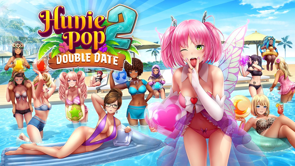 HunieKyu's tweet photo. Official title art for HuniePop 2: Double Date! https://t.co/x0e6ox6XM3
