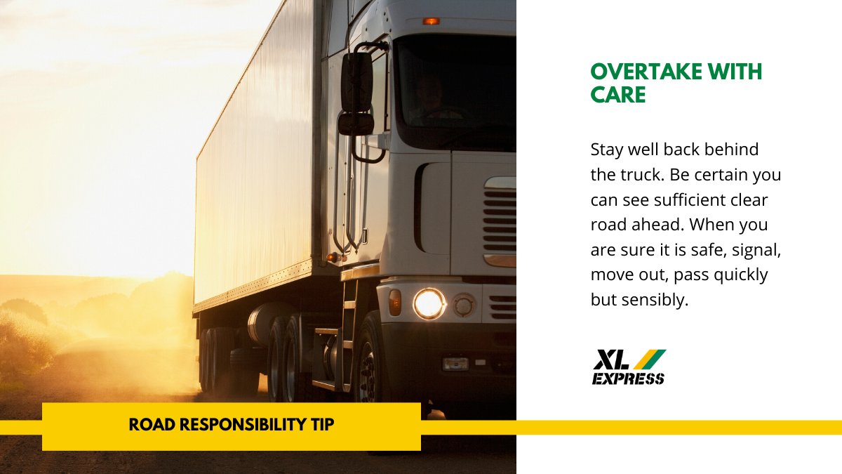 XLExpressAUS's tweet photo. Don’t move back in until you can see both the truck’s
headlights in your mirrors and do not slow down.
#xlexpresssolutions #ecommerce #roadexpress #homedelivery #xlexpress #roadsafety #roadresponsibility #trulyseamleasslogistics https://t.co/5v2RGp5CpT