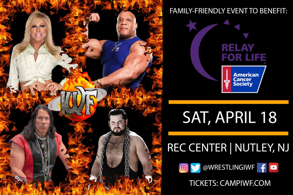 KevinKnightNJ's tweet photo. #WWE Hall of Famer Mr. USA #TonyAtlas, Legendary Diva #TerriRunnels, former #NXT star #BullJames, @EastSideDave, @PhatDaddyB2 &amp; @MadDawgJenkins join me @WrestlingIWF April 18 to benefit @NutleyRelay!

Tix &amp; Info https://t.co/rtXoV3wwe7 🔥 https://t.co/PLvXZHYFWg