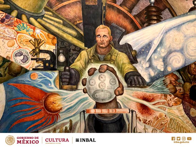 mbellasartes's tweet photo. En el mural “El hombre controlador del universo”, Diego Rivera plasma a un obrero que maneja las fuerzas del mundo natural 🌱 y el mundo mecánico 
⚙. 

¿Has puesto atención a todos sus detalles? 🤔

#MuralesMPBA https://t.co/icYAc1PmcF