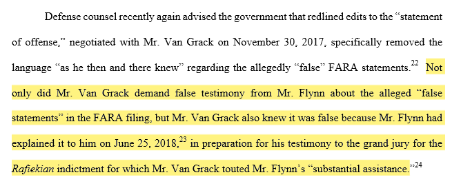 Van Grack demanded "false testimony from Mr. Flynn about the alleged 'false statements' in the FARA filing - despite Flynn explaining how he learned things in "hindsight" in June 2018cc  @KerriKupecDOJ