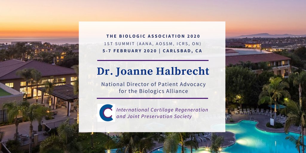 Dr. Halbrecht is honored to serve as the National Director of Patient Advocacy for the Biologics Alliance. She will be giving 3 presentations at their first meeting in Carlsbad February 5th - 7th, 2020

cartilage.org/biologicsallia……/…/halbrecht-joanne