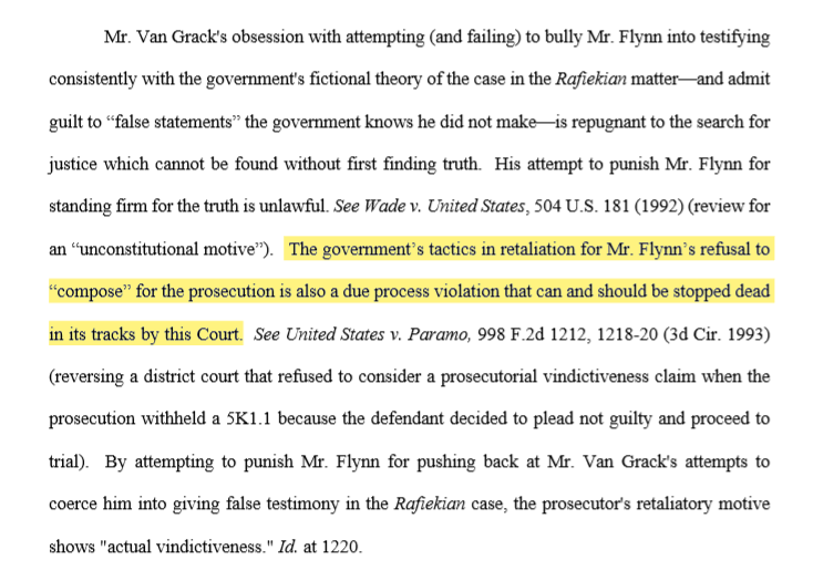 "The govt's tactics in relation for Mr. Flynn's refusal to 'compose' for the prosecution is a due process violation that can and should be stopped dead in its tracks by this Court"