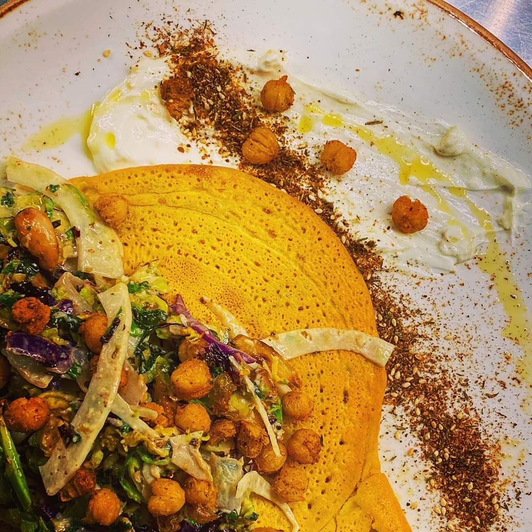 Chickpea Pancakes / Tahini / Fennel / Kale / Brussels / Preserved Lemon Yogurt / Za’atar... on our upcoming new menu.
