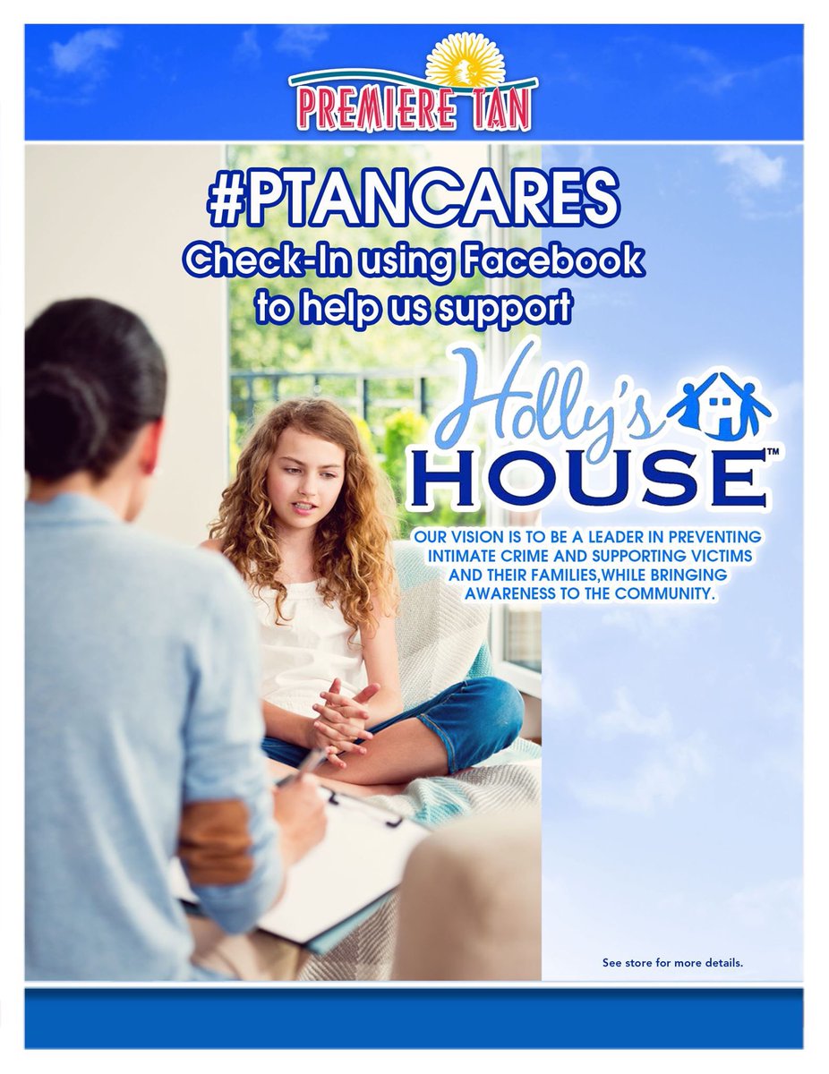 Did you know that when you check in on Facebook with #PTANCARES, Holly’s House gets $1? Be sure to visit our friends at <a href="/PremiereTan/">Premiere Tan</a>  for a beautiful warm glow &amp; thank them for thinking of us! #grateful