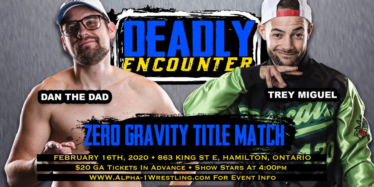 A1Wrestling's tweet photo. MATCH ANNOUNCEMENT!

Zero Gravity Title Match!

@TheTreyMiguel is using his rematch clause to try to regain the title he lost from @ThanksDanTheDad 

Will Dan The Dad be able to spank his competition into submission .... oh jeez

TICKETS ON SALE NOW!
https://t.co/D6QRj3Lrwg

RT https://t.co/JqzGgQBDHi