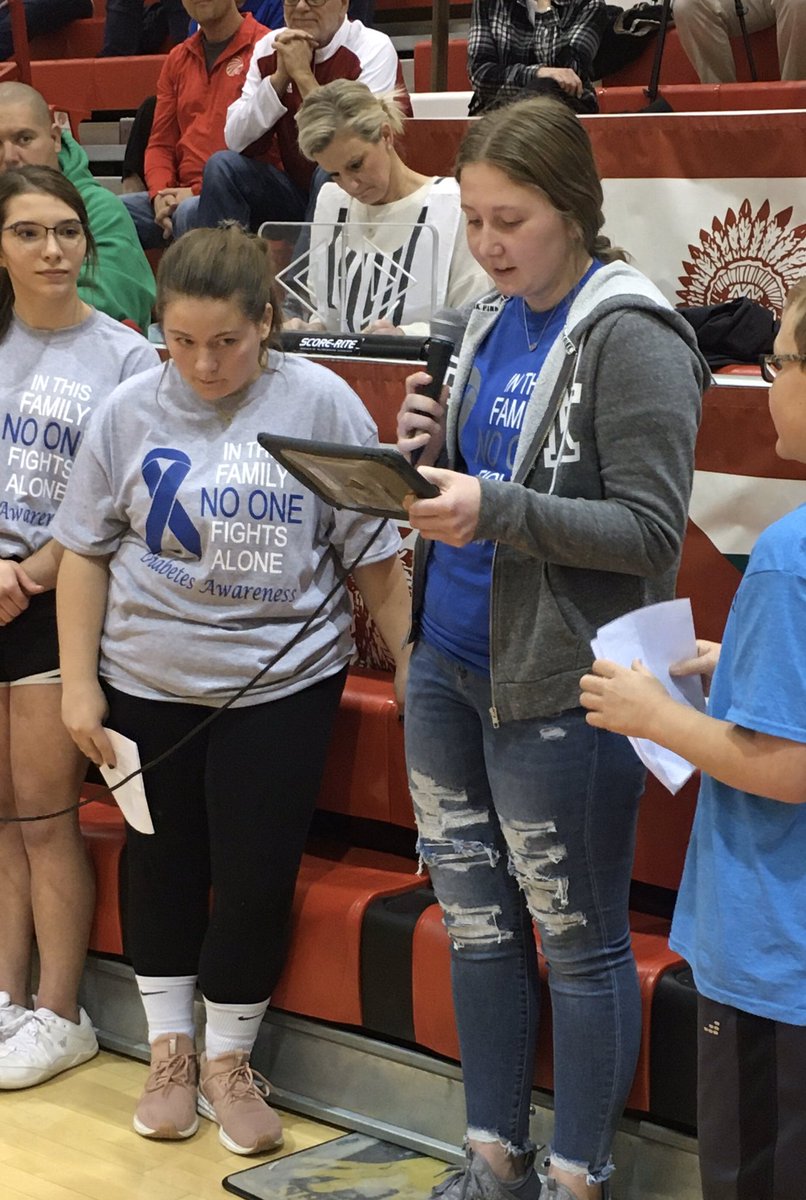 pburgFCCLA's tweet photo. Jayden Minkler explains about her experience with juvenile diabetes between the games in Smith Center. She represented us well at team up against diabetes. In this Family, no one Fights Alone!!

#ksfccla #awareness https://t.co/iA6fsiTGSm