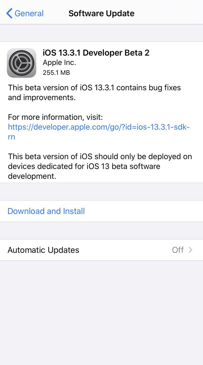 ioshots's tweet image. iOS 13.3.1 Dev beta 2 has been released. #iOS1331 #iOS1331Beta2