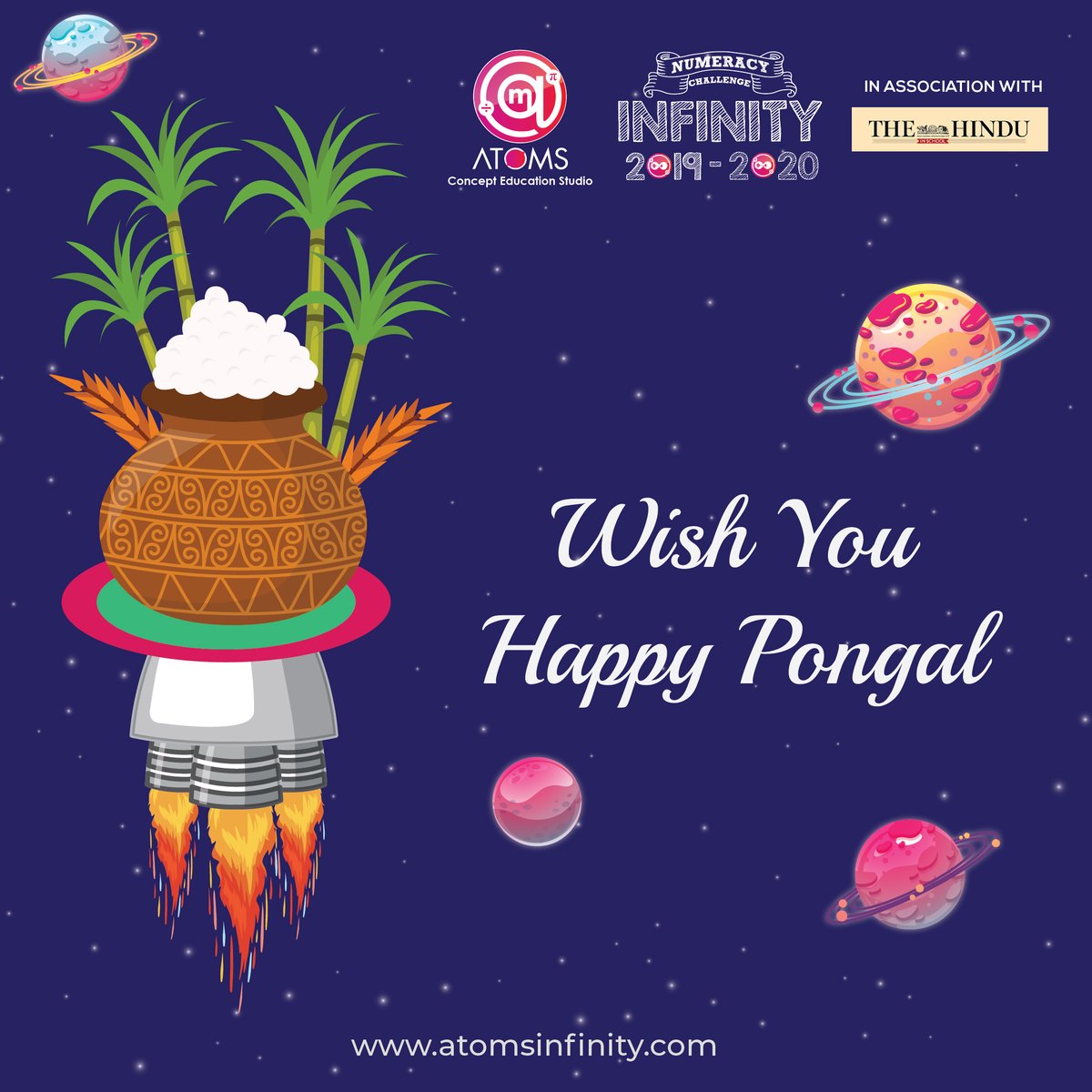 AtomsInfinity's tweet photo. May happiness shower in your life this year, good fortune enter your home and success touches your feet. I wish you and your family a very happy Pongal. #INFINITY2019-2020 #ATOMSINFINITY #HappyPongal #THEHINDU #NASA #USA #Space #NumeracyChallenge #GOTONASA #USAtrip https://t.co/HoGDtHU1gM