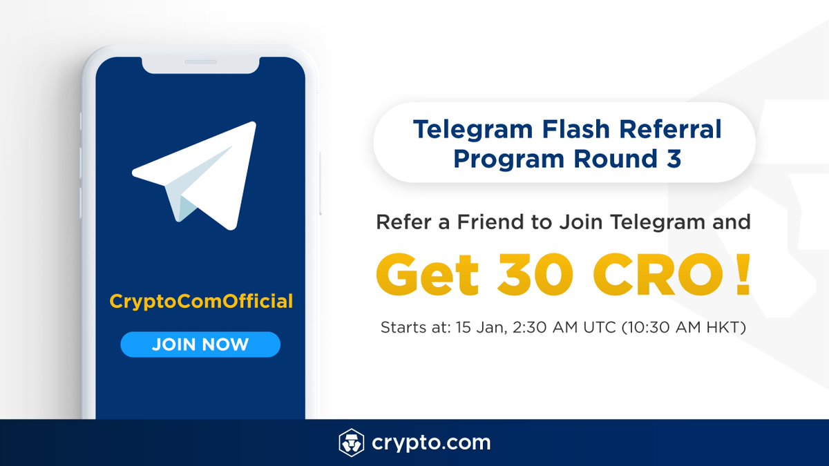 Due to the overwhelming response yesterday, we have decided to roll out the  Telegram Flash Referral Program Round 3 NOW with a total prize pool of 100K  CRO!💰Refer your friends now! Details: