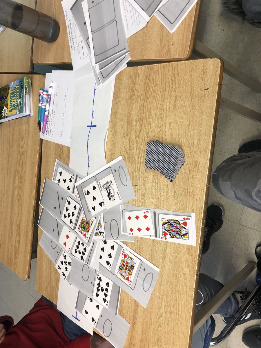 kerapotts's tweet photo. Ordering decimals, fractions and percents using decks of cards. How can you compare when the numbers are all different? Can we convert them to be the same? What mistakes are we making and why? Why are so many numbers under 1? @scdsbmath #grit #mistakesarelearning @SteeleStreetPS https://t.co/umJ9evRS7g