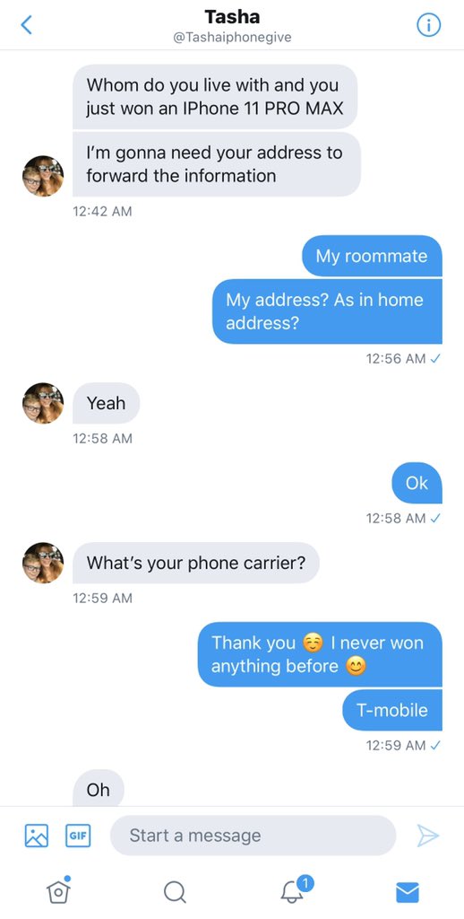 MMrDenz's tweet photo. #Fake #iPhone #GiveawayAlert Part #2
β οΈ@Tashaiphonegive β οΈ
β οΈ@Tashaiphonegive β οΈ
You won iPhone but guess what?
You have to pay $60? Really?
OMG
Thanks to @reen_83 β
#Scam #ScamAlert #Fraud #FraudAlert #FakeGiveaways #FakeGaws #FakeiPhoneGiveaway #TwitterScam https://t.co/xUtQ0PPorQ