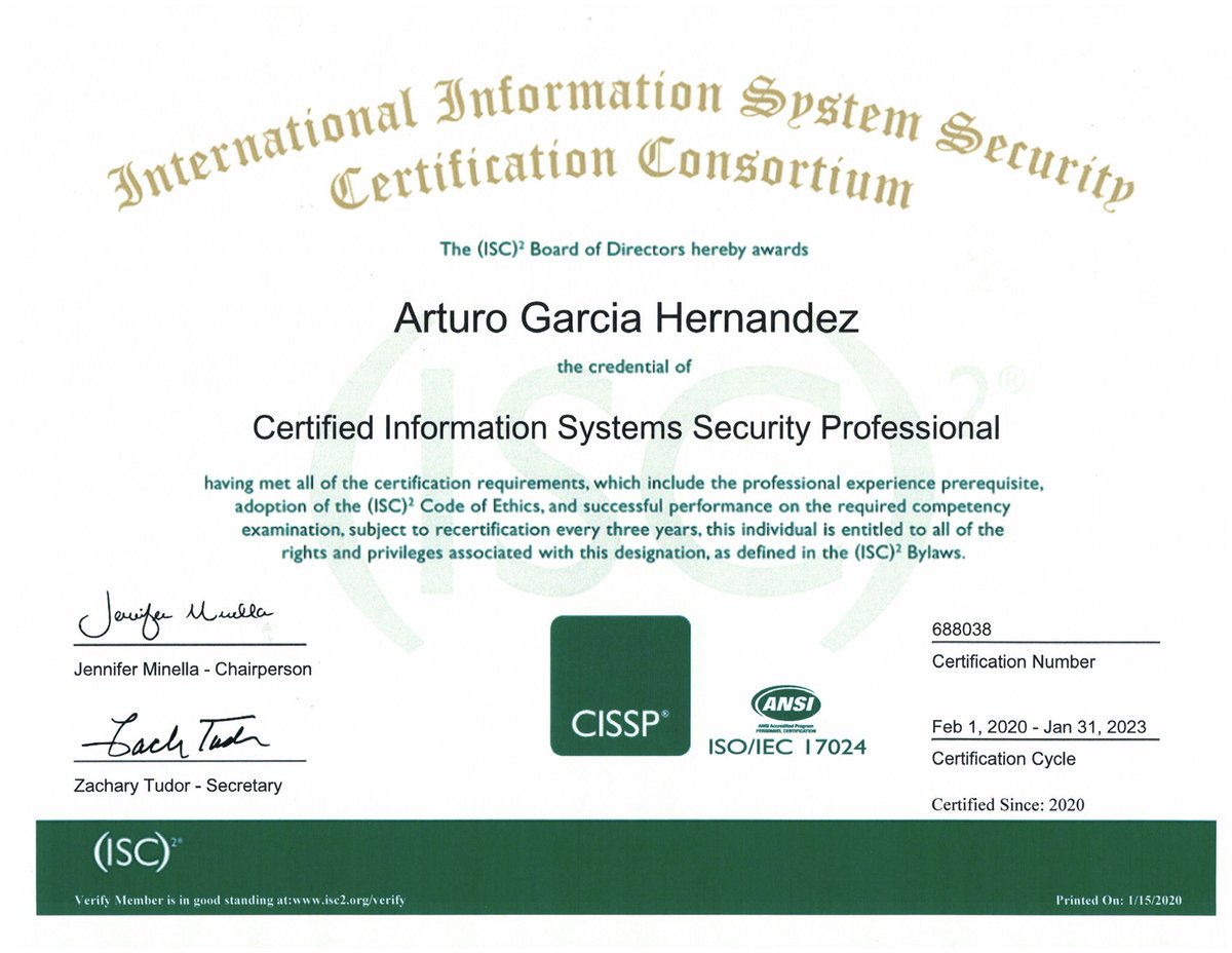 ElProfeSeguro's tweet photo. Sólo me tarde unos 25 años preparando el examen... En fin, ahí está. #CISSP #ISC2 #CodigoVerde #Alapsi https://t.co/KJeBH4tbXj