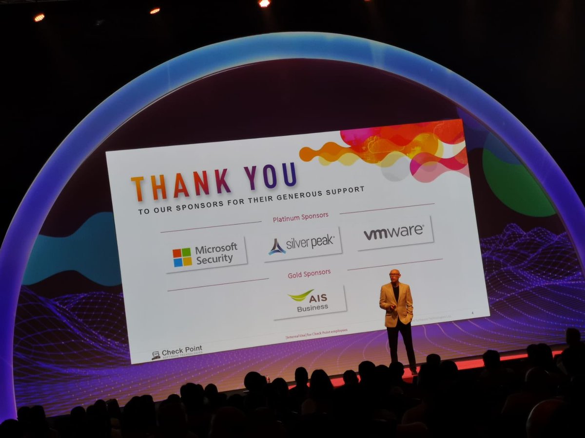 CheckPointSW's tweet photo. Check Point’s CMO, Peter Alexander, @peteraCMO welcomes customers and partners from all over APAC joining us in Bangkok for #CPX360Asia with a 'flag quiz'. Also thanking all sponsors @msftsecurity @SilverPeak @vmware and @AIS_Thailand for making #CPX360 possible. #cyberscurity https://t.co/t03c795vyg