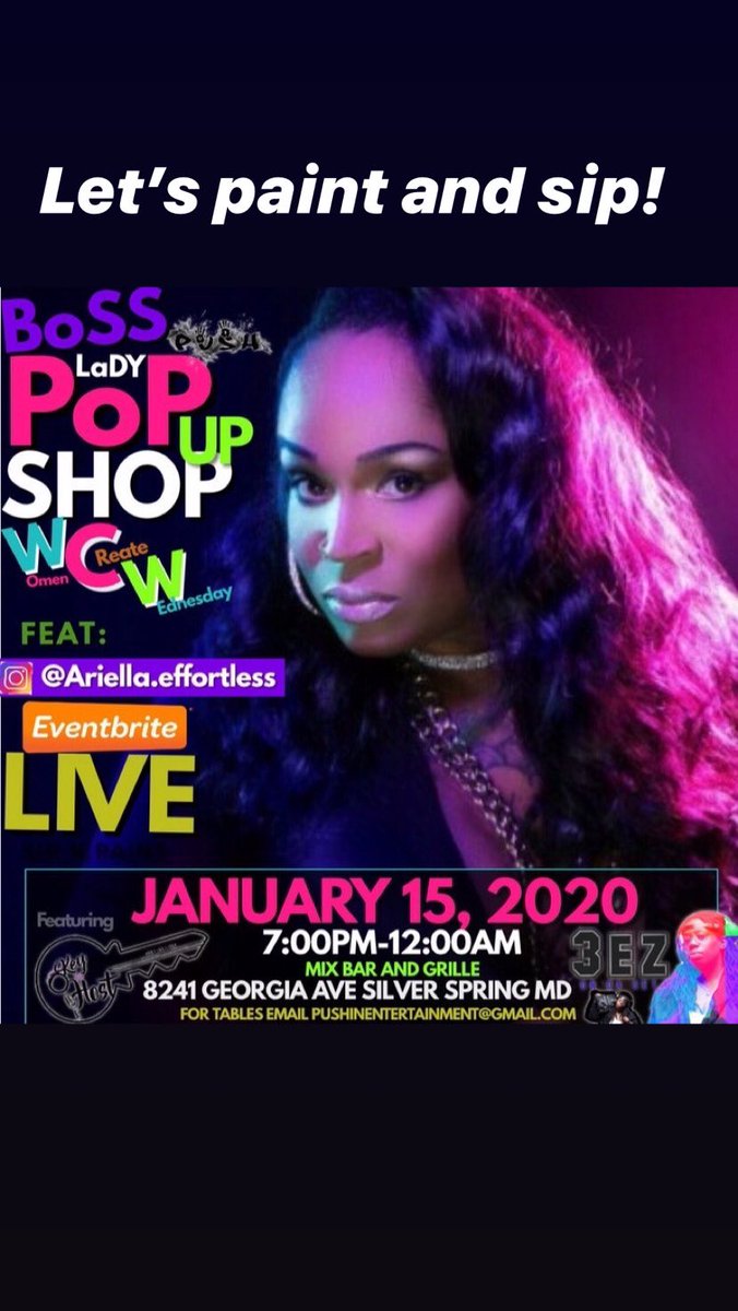 AriellaEFFORTle's tweet photo. 2 WOMEN FOCUSED EVENTS IN ONE NIGHT! Imma be real busy tomorrow POP OUT! #dmvslaya .
.
.
.
.
#flipcup #music #viral #artclasses #rapper #graphic #indierapper #ilovehiphop #paintandsip #wcw #femalerappers #rap #art #dmv #newmusic #cardib #barz #beatmaker #artist #realhiphopmusic https://t.co/4GpTxa5Yq5
