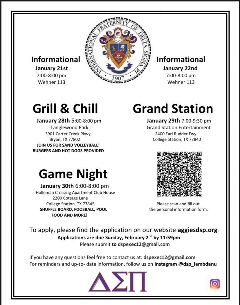 TAMUDSP's tweet image. HOWDY!! 
Recruitment is right around the corner! Come out to our informational and events to see how you can join america’s largest international co-Ed business fraternity at Texas A&amp;amp;M! See you there folks